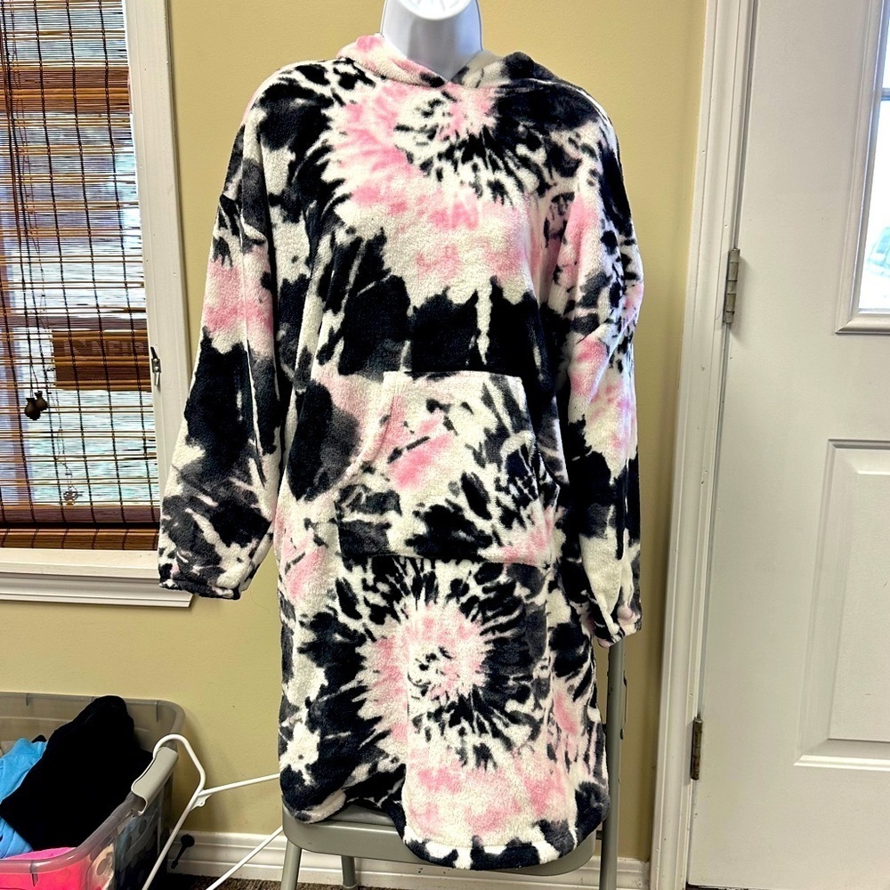 SO Intimates Oversized Tie Dye Pink/Black  Hoodie Dress
